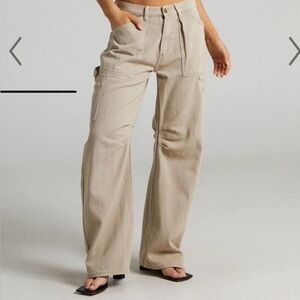 Lioness Miami Vice Pants Beige Size XXL Wide Leg Cargo Oversized Fit